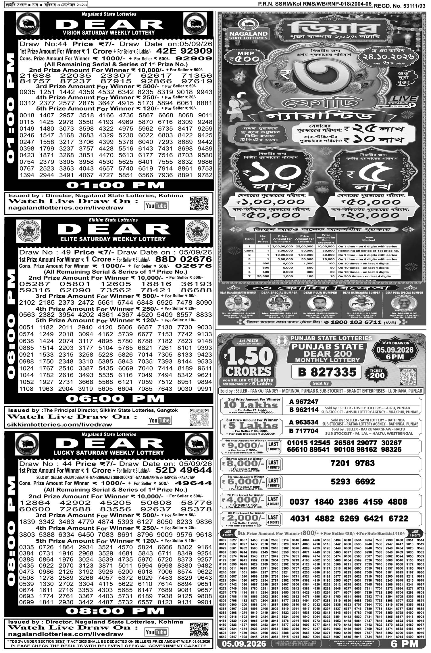 Lottery Sambad E-Paper 06 September 2026