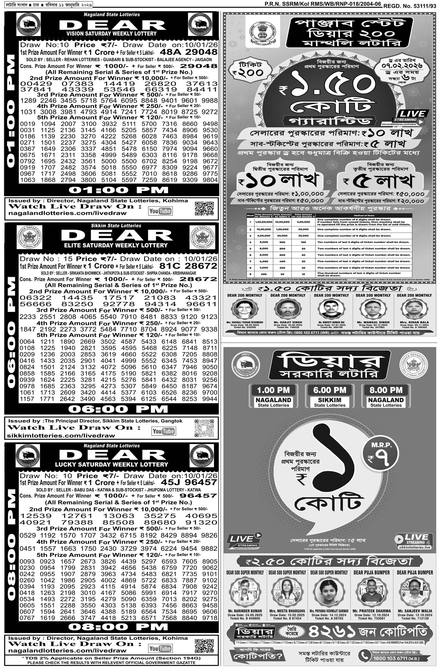 Lottery Sambad E-Paper 11 January 2026