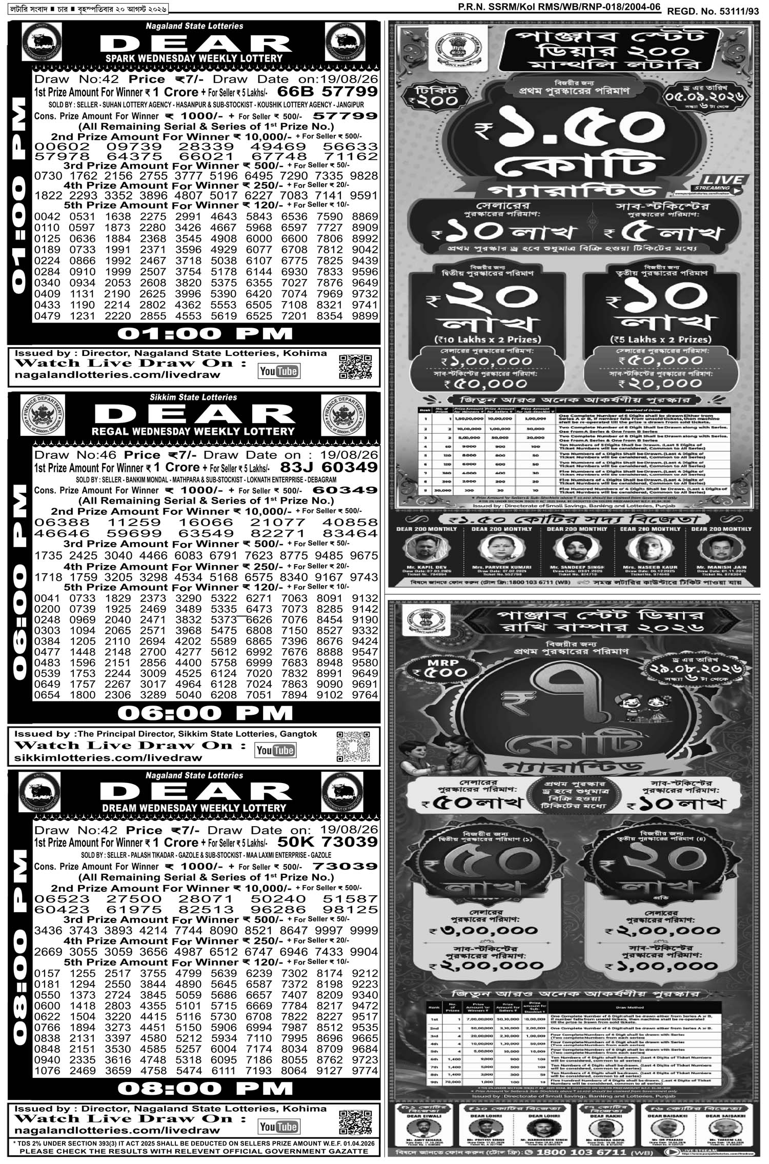 Lottery Sambad E-Paper 20 August 2026