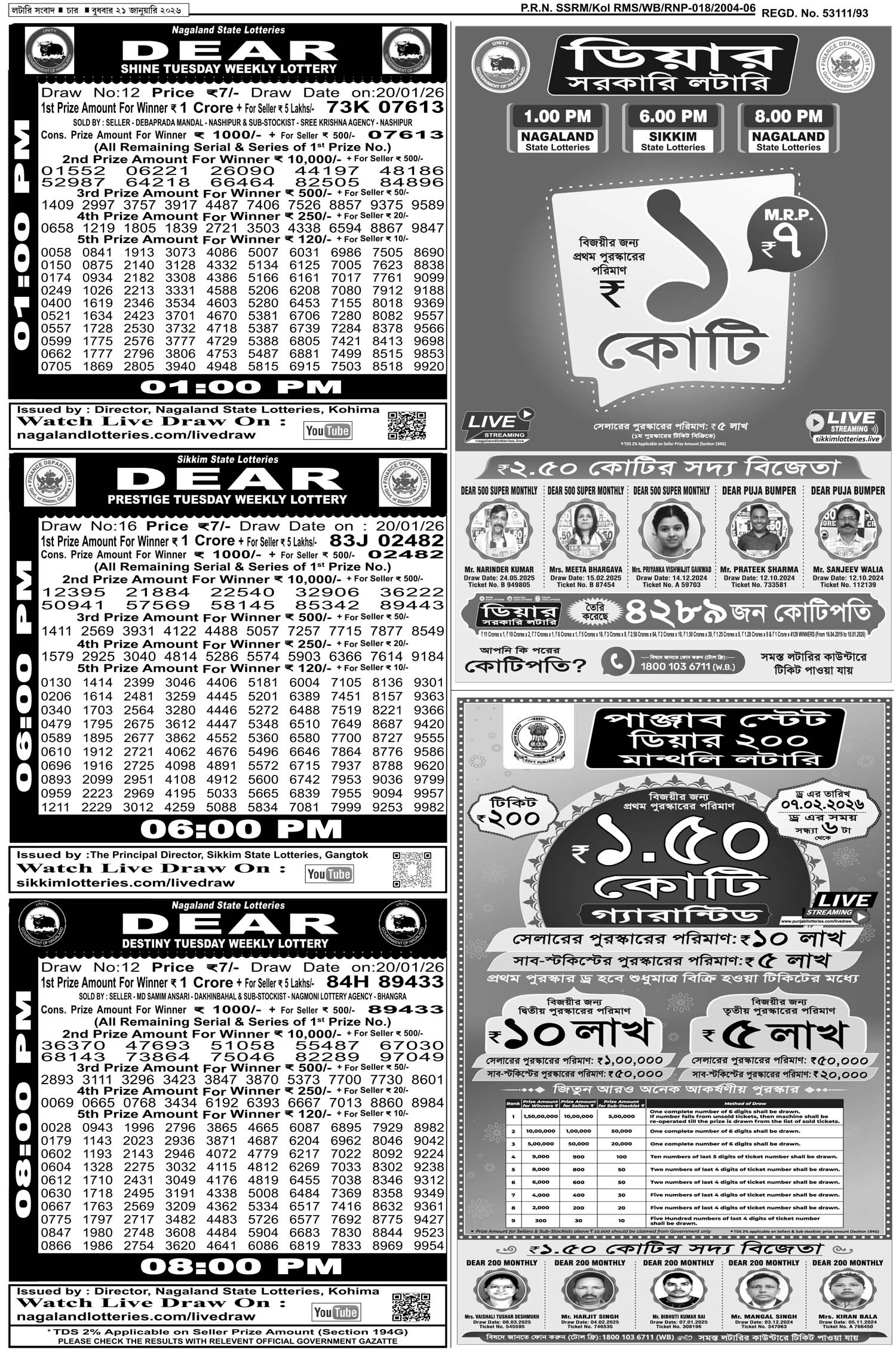 Lottery Sambad E-Paper 21 January 2026