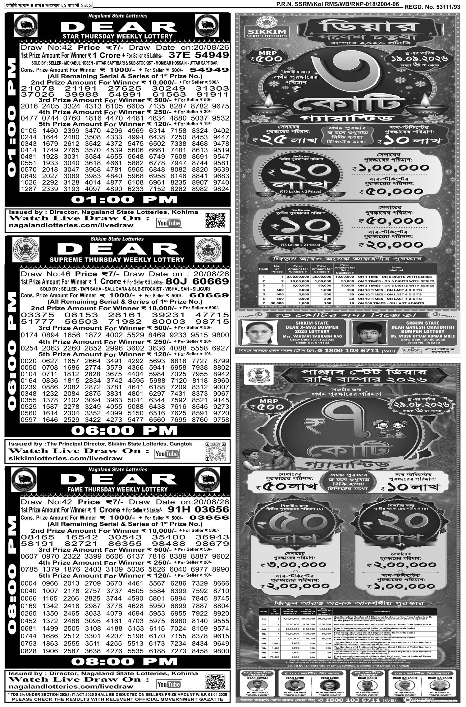 Lottery Sambad E-Paper 21 August 2026
