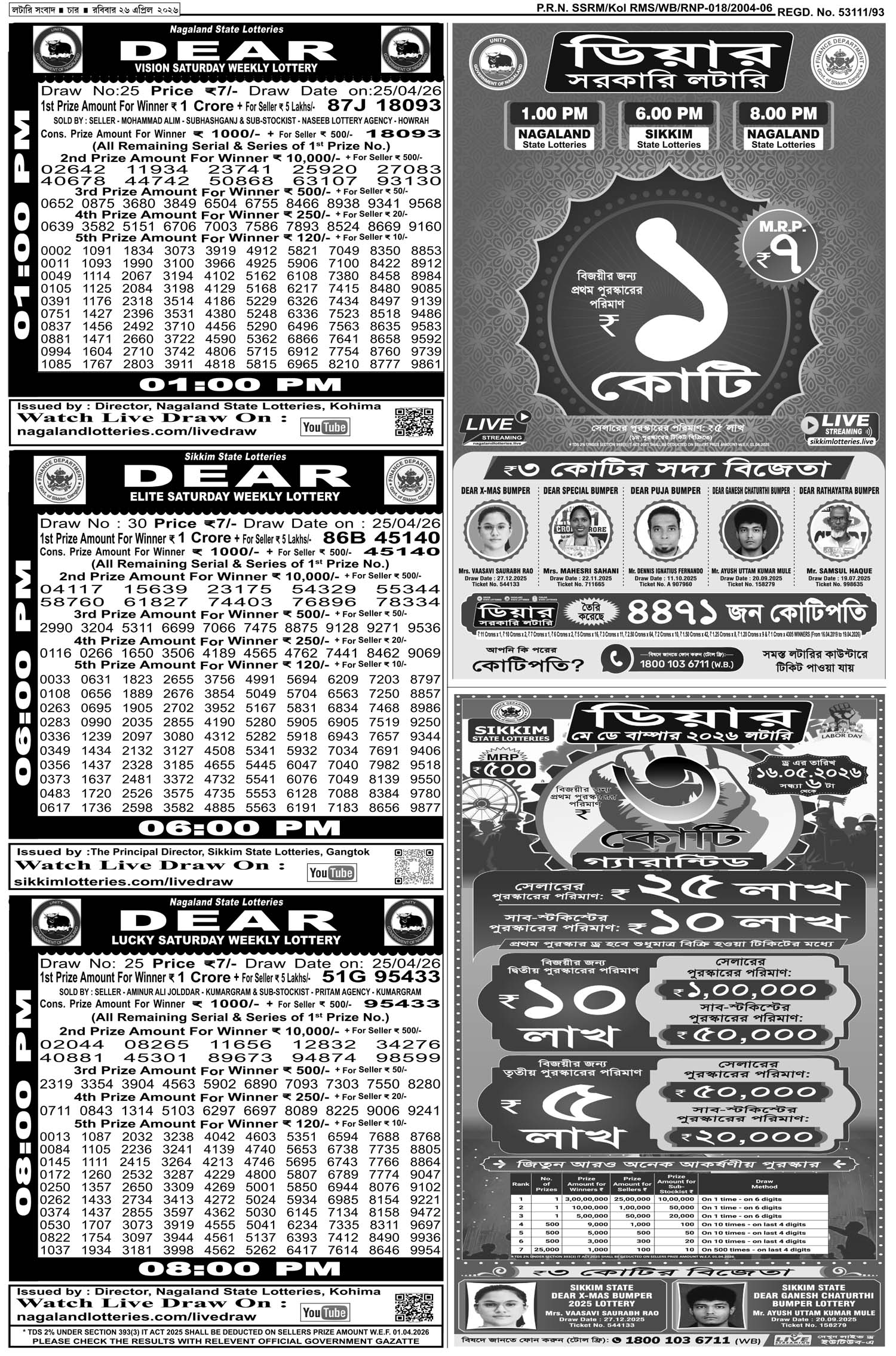 Lottery Sambad E-Paper 26 April 2026