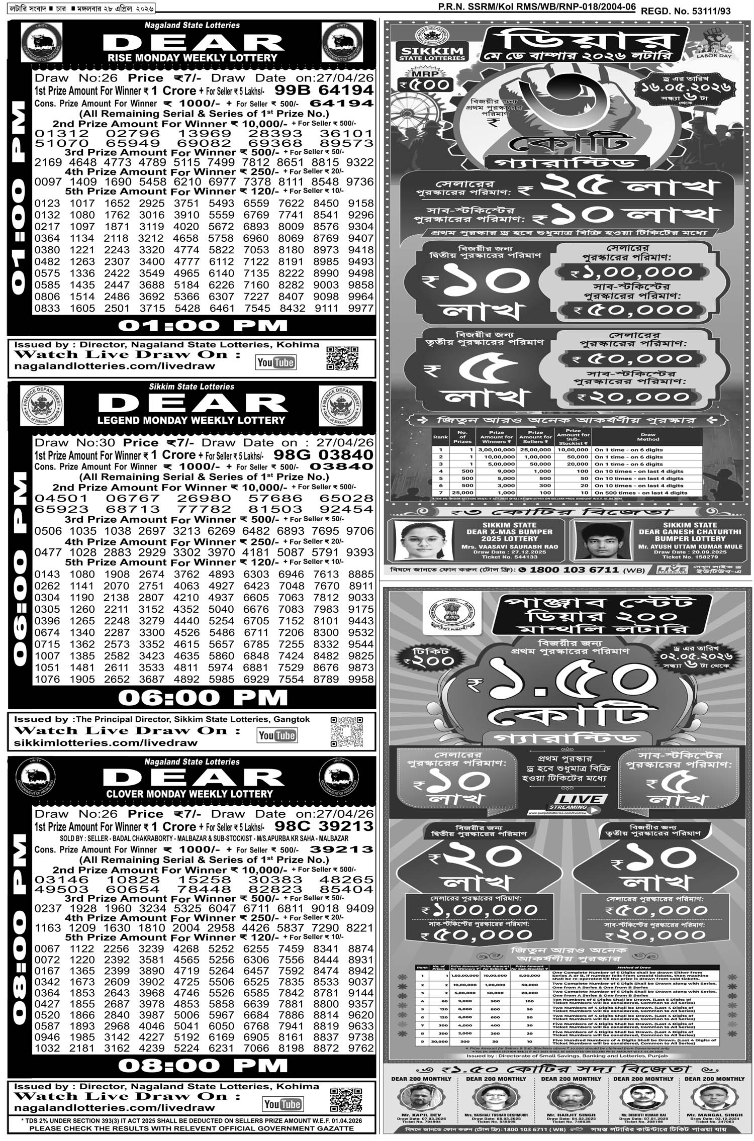 Lottery Sambad E-Paper 28 April 2026