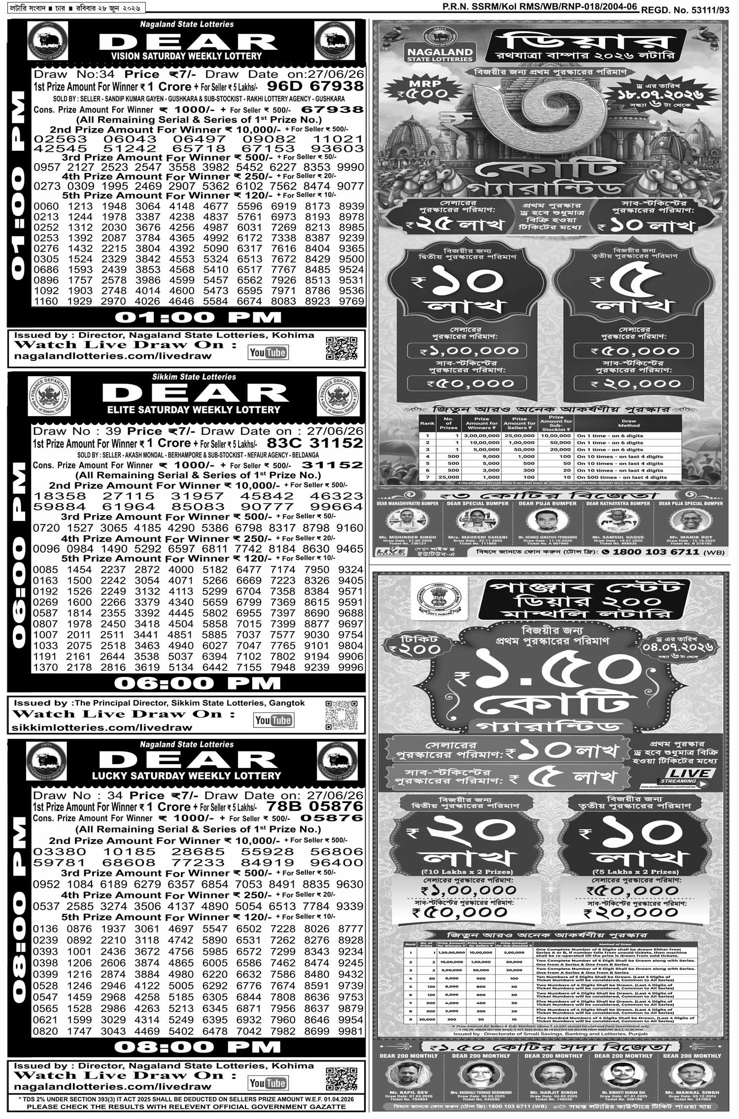 Lottery Sambad E-Paper 28 June 2026